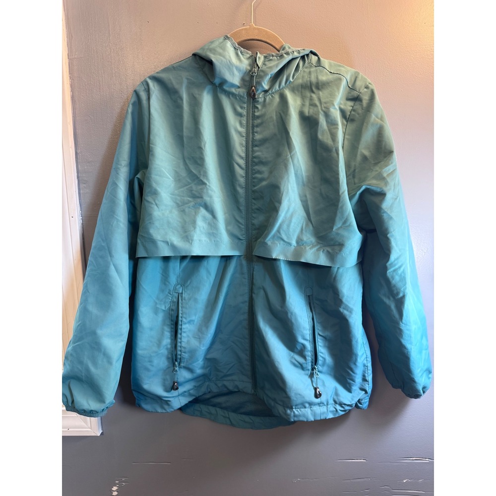 Gerry Womens Teal Blue Hooded Windbreaker Mesh‎ Lined Full Zip Jacket Medium
